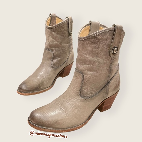 Frye Jackie Button Short Grey Real Leather Zip Up Round Toe Heeled Ankle Bootie - Picture 12 of 12